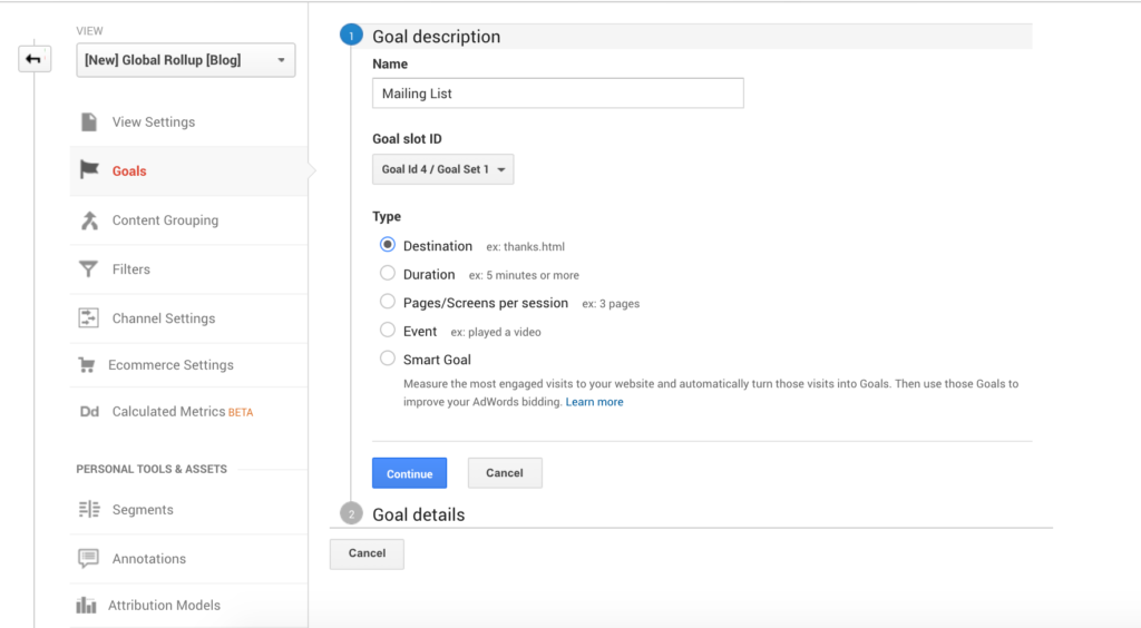 Setting up newsletter sign-ups tracking goals in Google Analytics