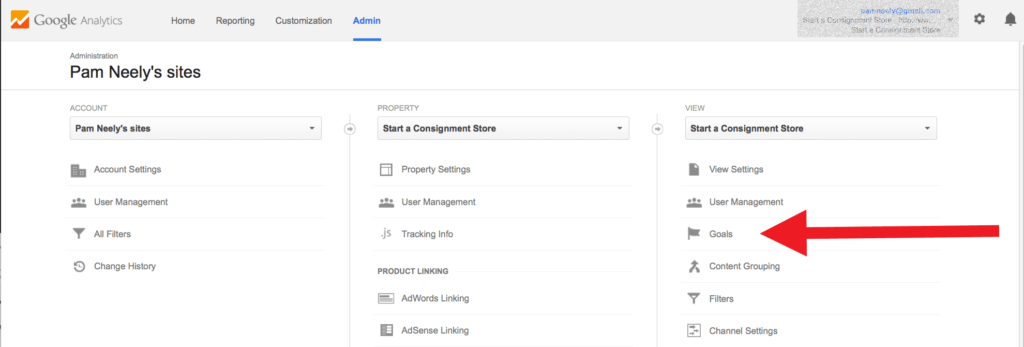 Choosing the right Account > Property and View to access Goals