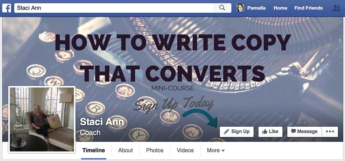 Sample of add a call-to-action in Facebook cover photo to build email list