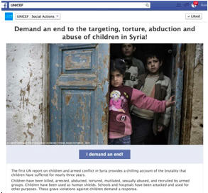 Sample of add people to UNICEF’s email list by just click on the “Demand” button