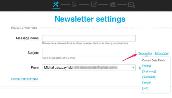 Email subject line personalization in GetResponse