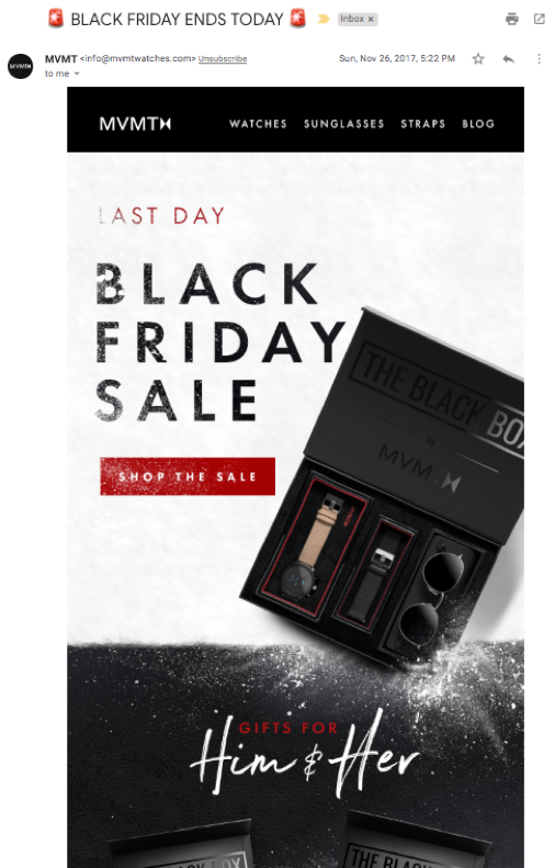 Black Friday Email Campaign Example from MVMT