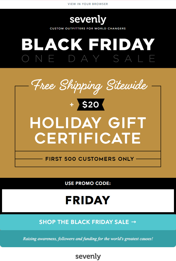 Black Friday Email Campaign from Sevenly