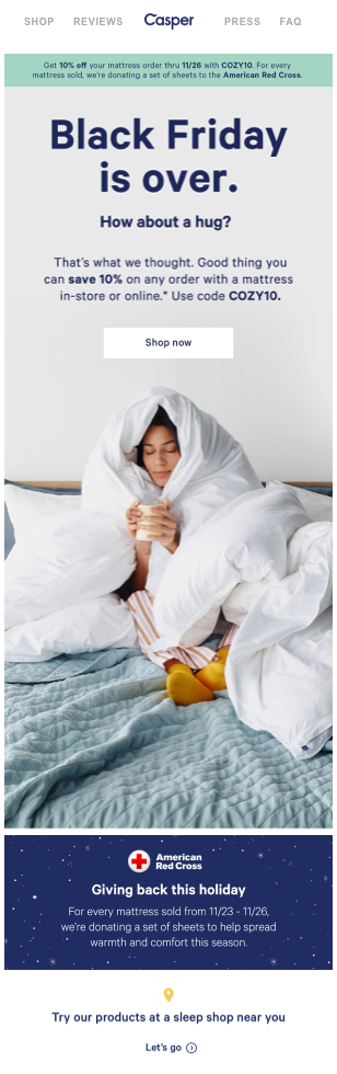 Black Friday newsletter idea from Casper