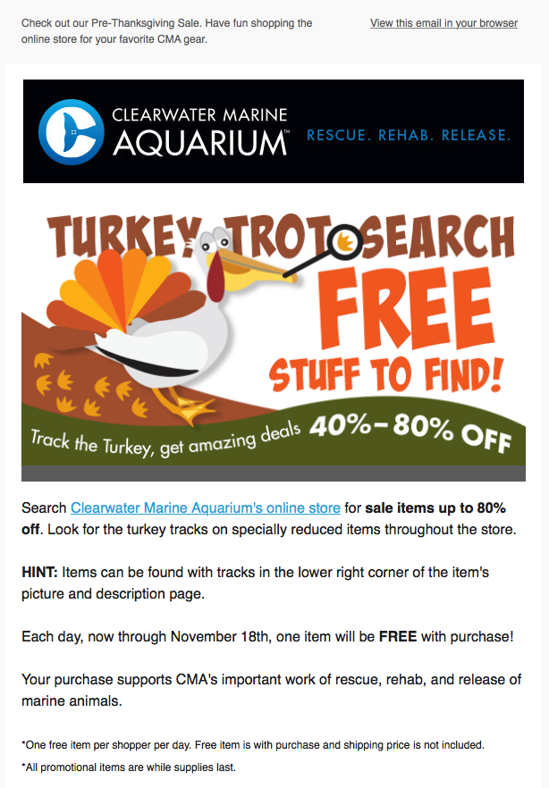 Thanksgiving deal hunt from Clearwater Marine Aquarium
