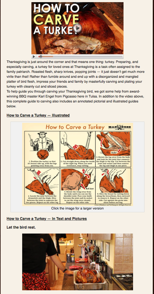 How to carve a Turkey email from Art of Manliness