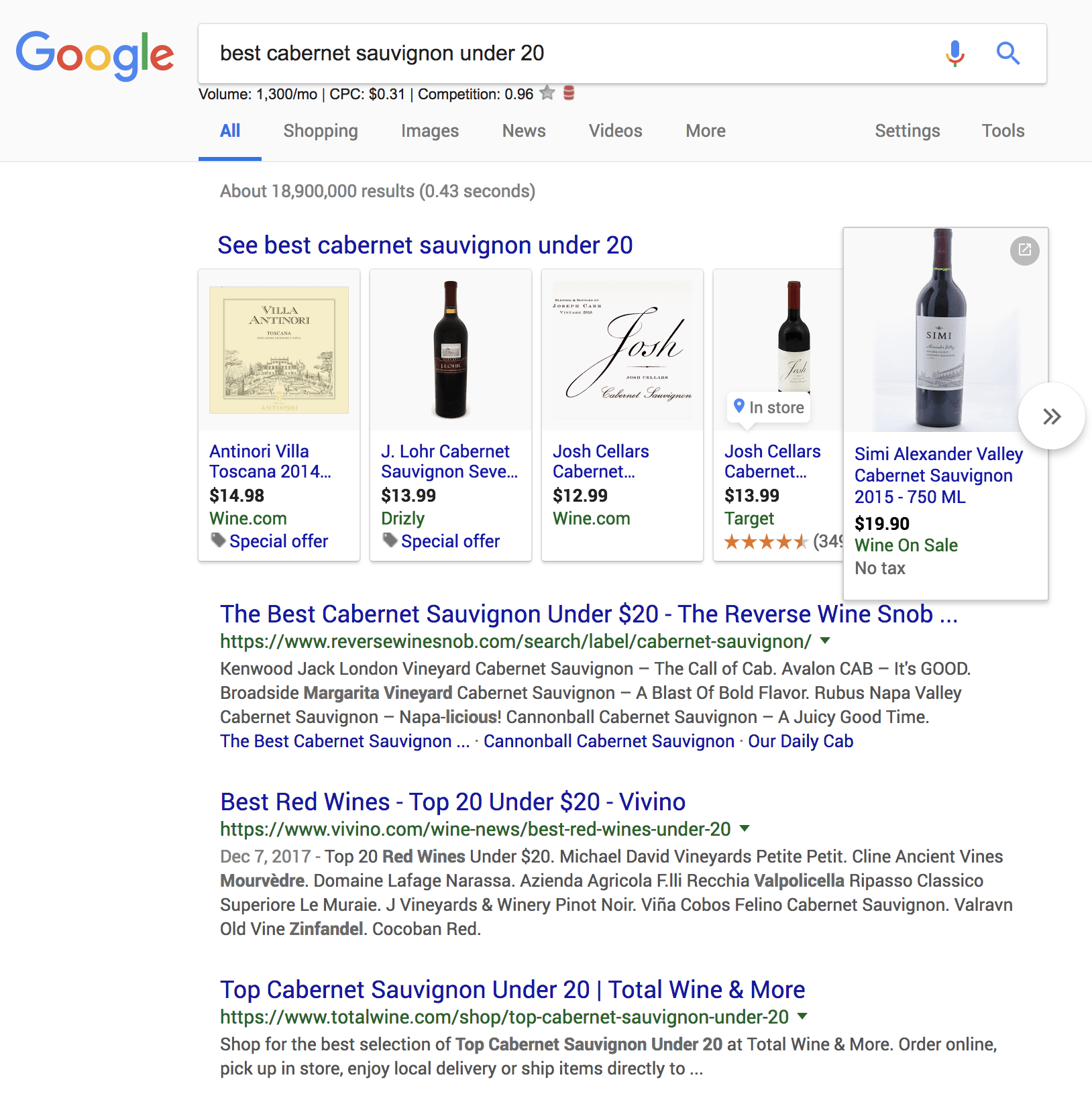 long tail search example - Cabernet