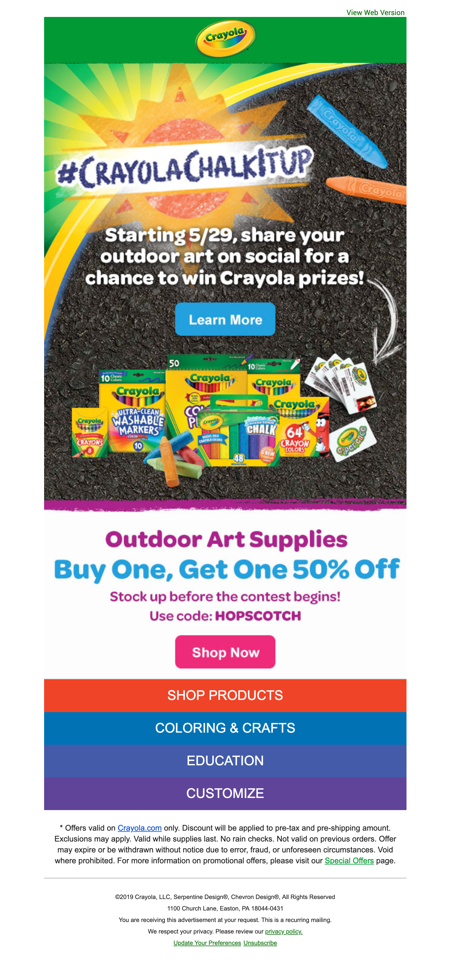 Crayola social contest email
