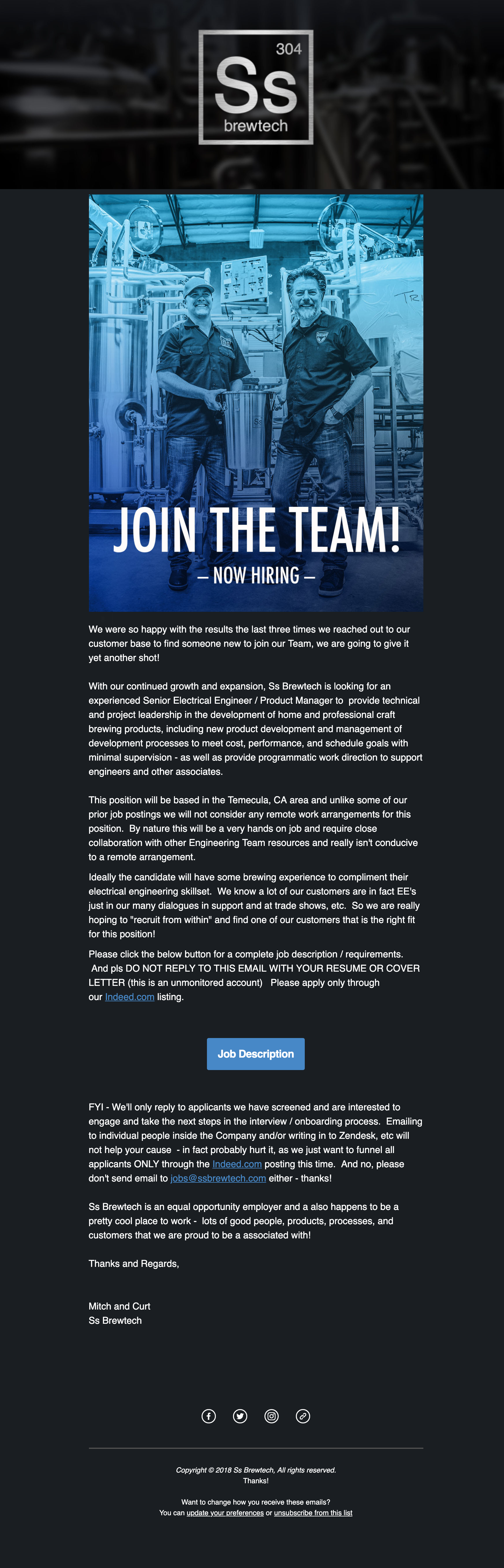 Ss brewtech join the team newsletter