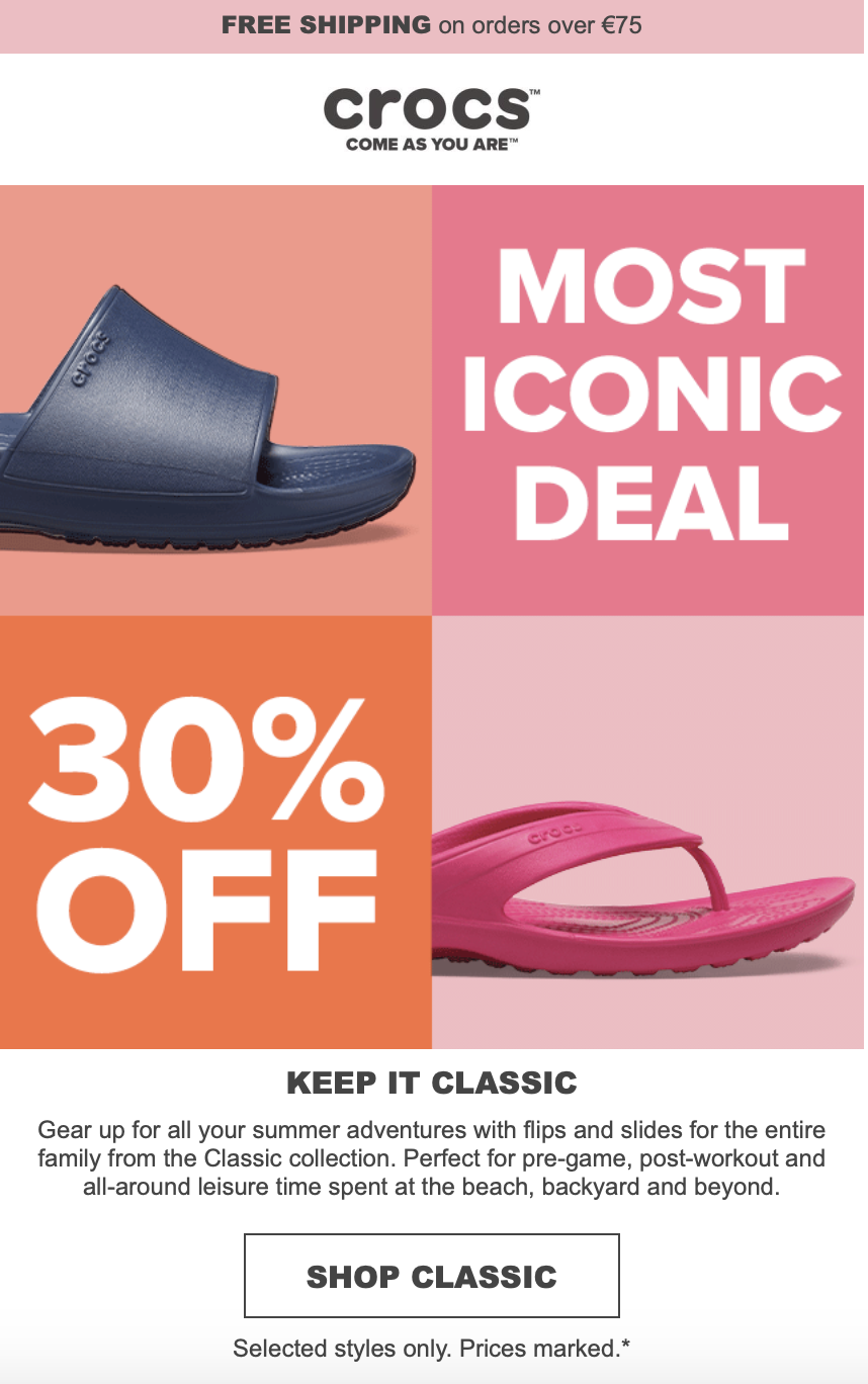 crocs single cta button.