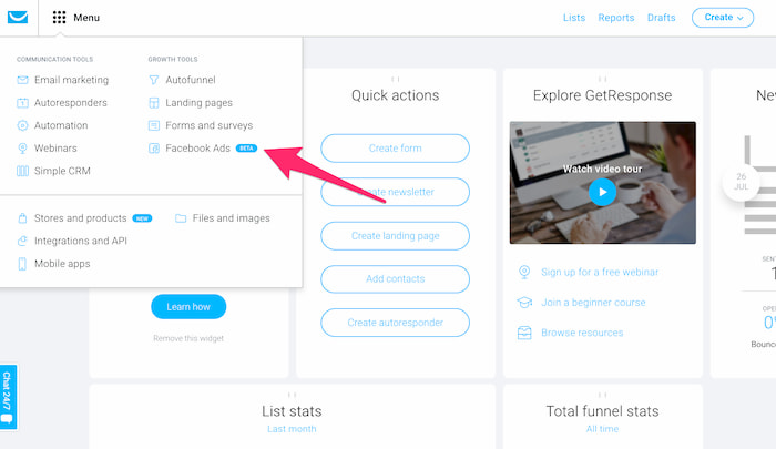 How to create Facebook Ads in GetResponse.