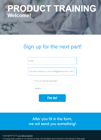 Landing Page created inside GetResponse to conduct our new employee onboarding program.