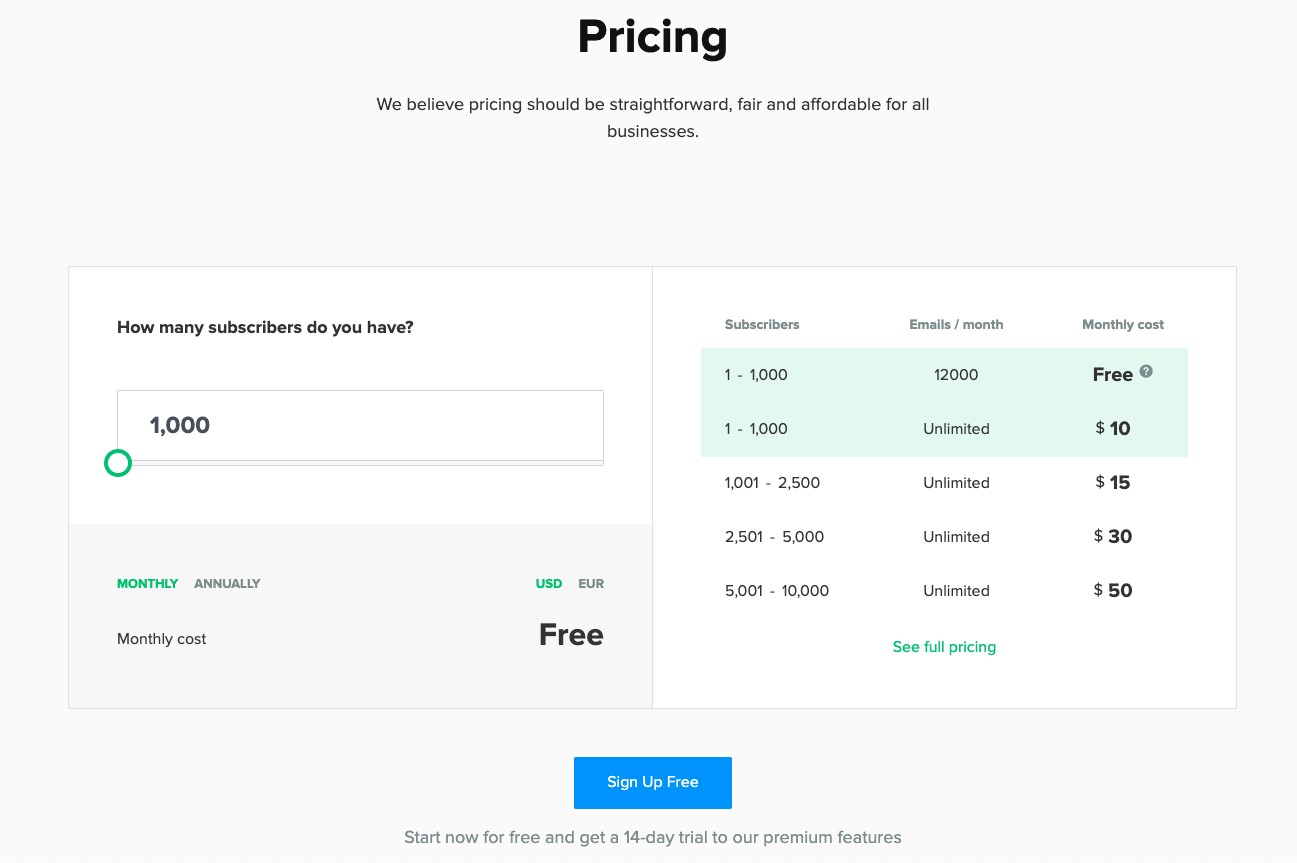 MailerLite pricing.