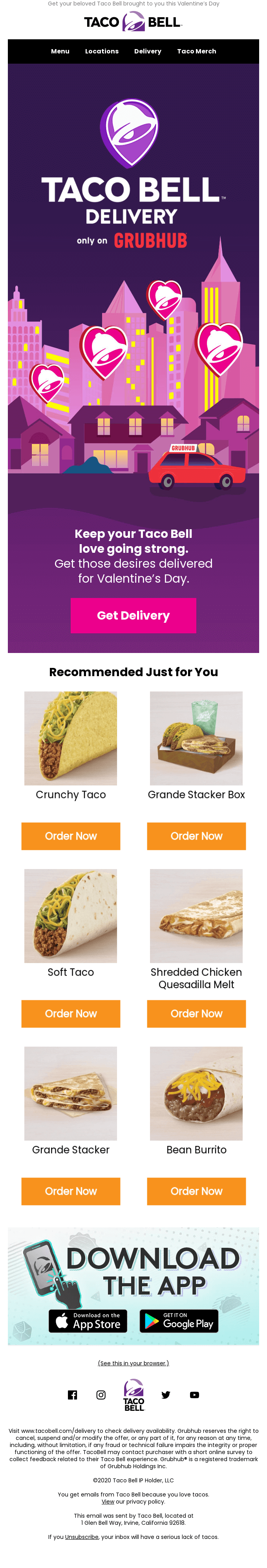 Taco Bell's Valentine's Day email.