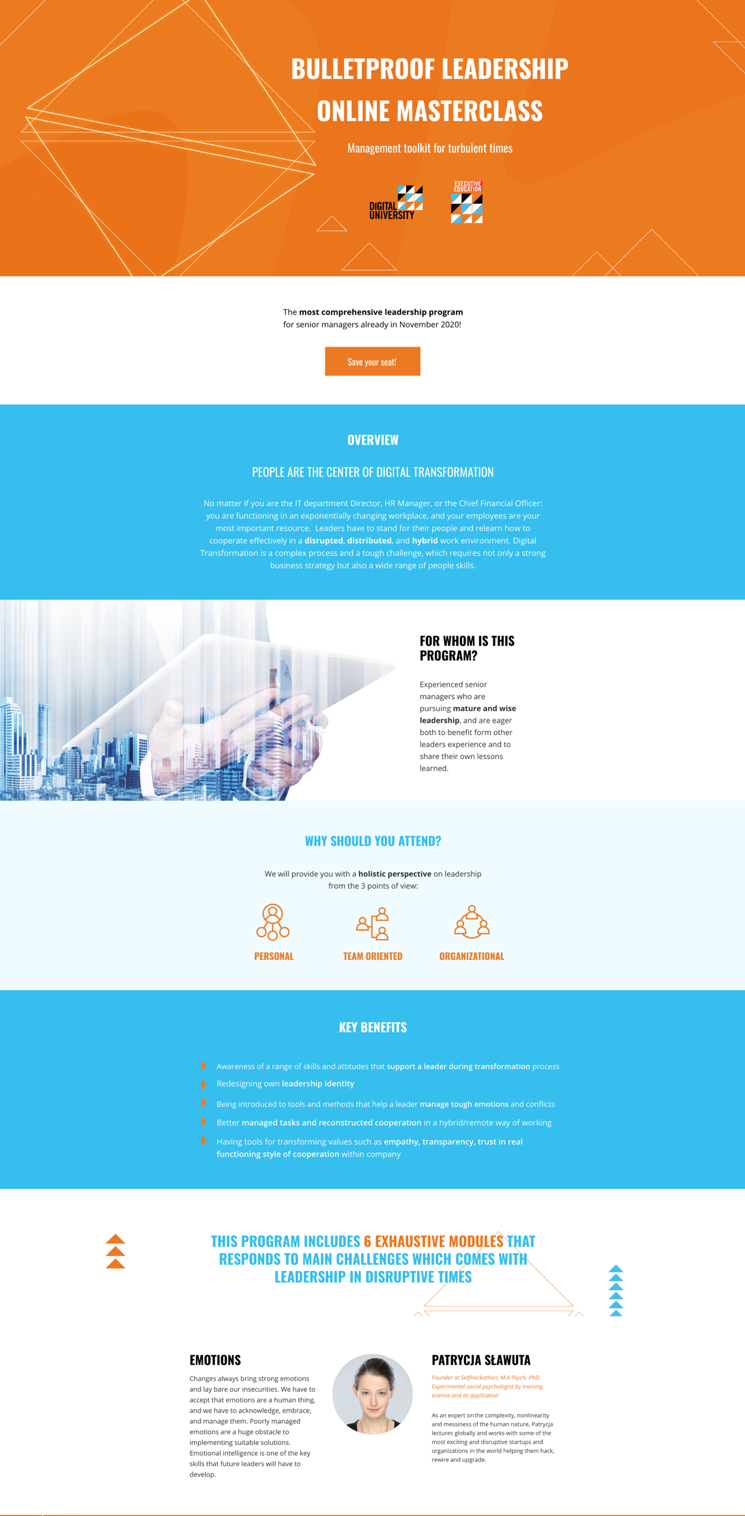 A promotional landing page with a neatly organized structure.