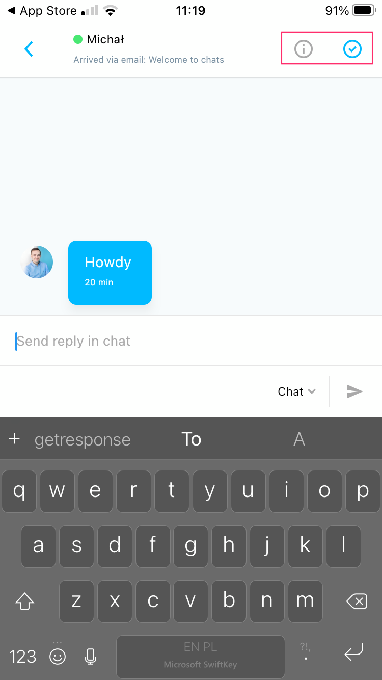 Managing chats in the mobile app.