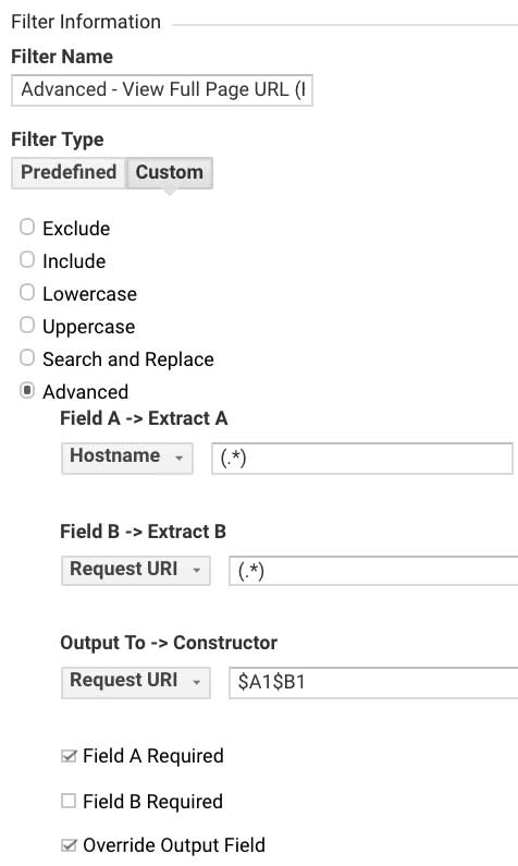 Фильтр Гугл Аналитикс - Просмотреть полный URL страницы вместо пути к странице