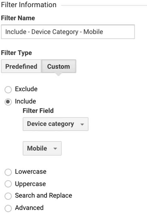 Фильтр в Гугл Аналитикс включить только мобильный трафик