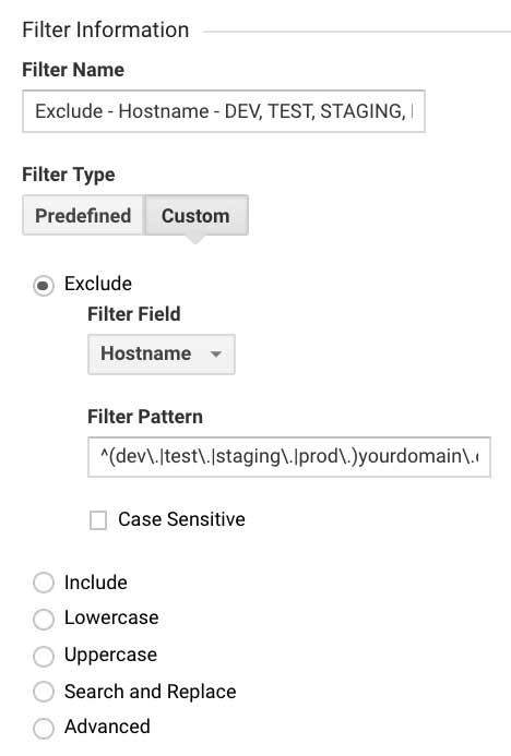 Фильтр Гугл Аналитикс исключить имена хостов