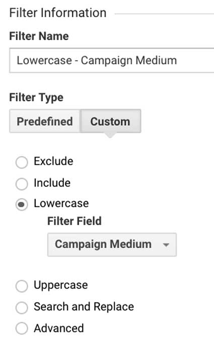 Фильтр в Гугл Аналитикс канал кампании в нижнем регистре
