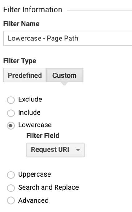 Фильтр Гугл Аналитикс пути к страницам в нижнем регистре