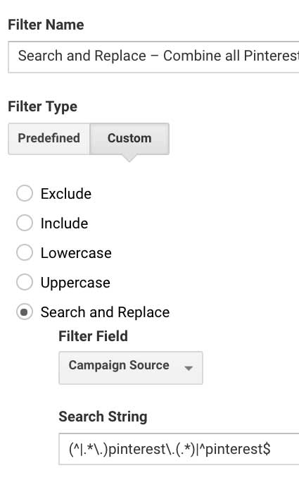 Фильтр Гугл Аналитикс объединить все источники Pinterest в один