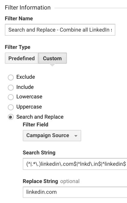 Фильтр Гугл Аналитикс объединить все источники LinkiedIn в один