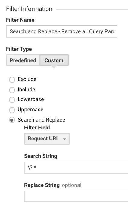 Фильтр Гугл Аналитикс удалить все параметры поискового запроса из путей к страницам
