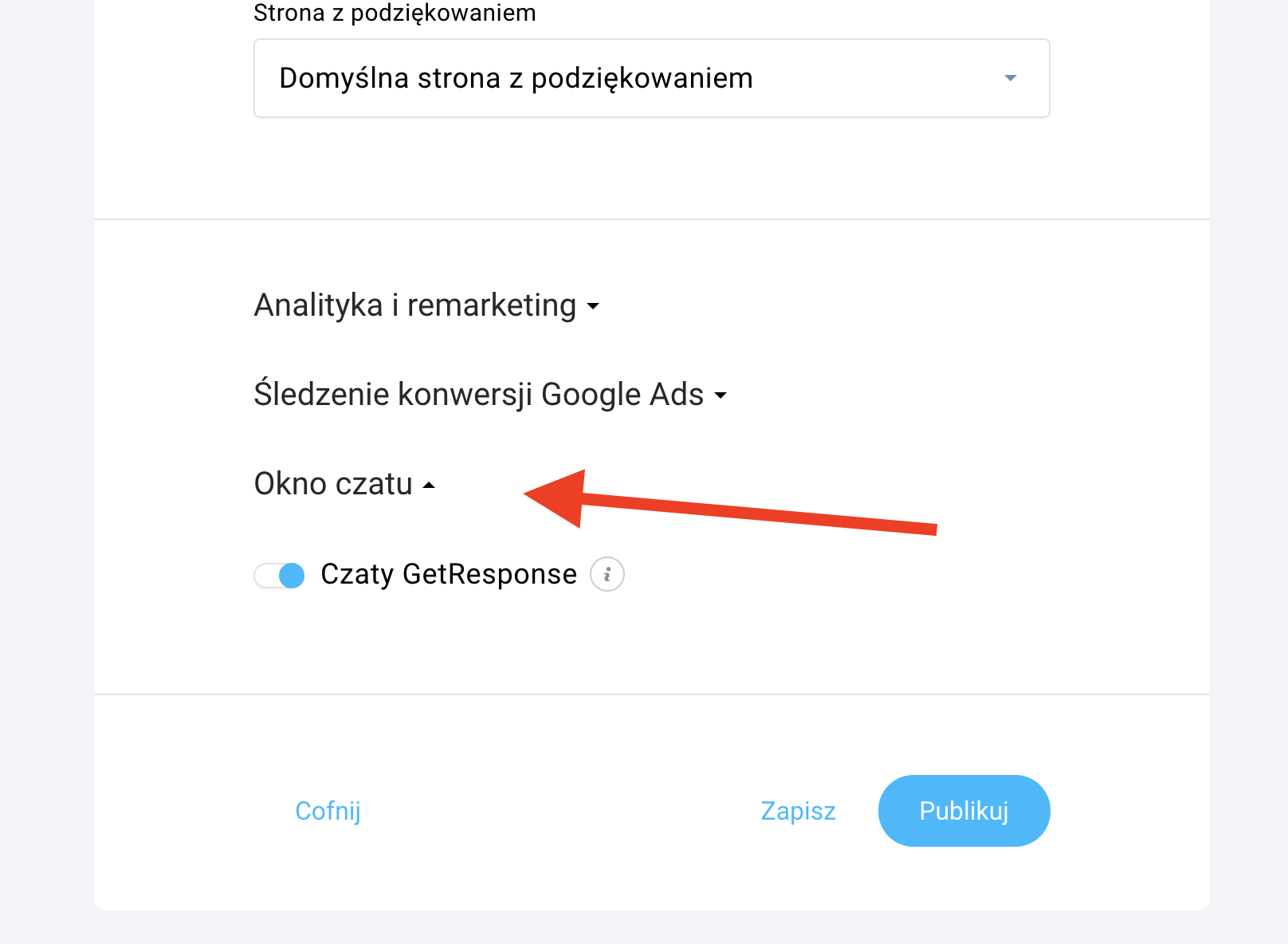 Dodawanie czatu do landing page w GetResponse