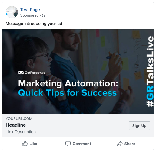 Example of a Facebook ad using an image.