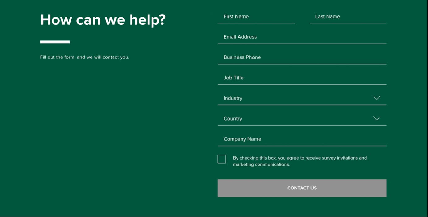 Extended web form asking users to provide their demographic data like their job title, industry, country, and company name.