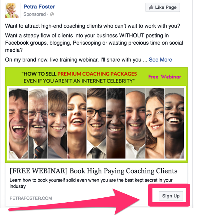 Example of a Facebook Lead ad.