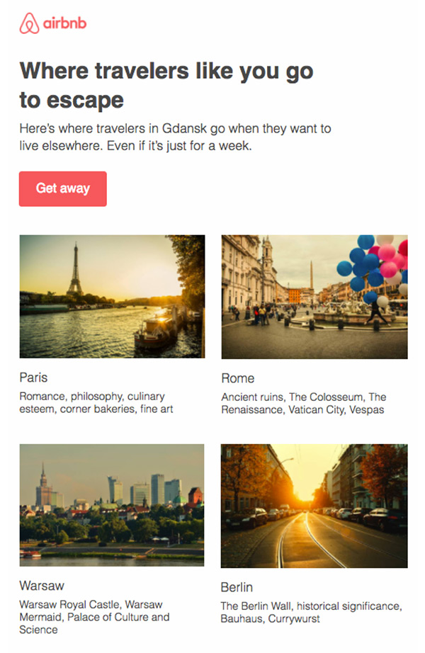 Personalized email campaign using geographic location data from Airbnb.