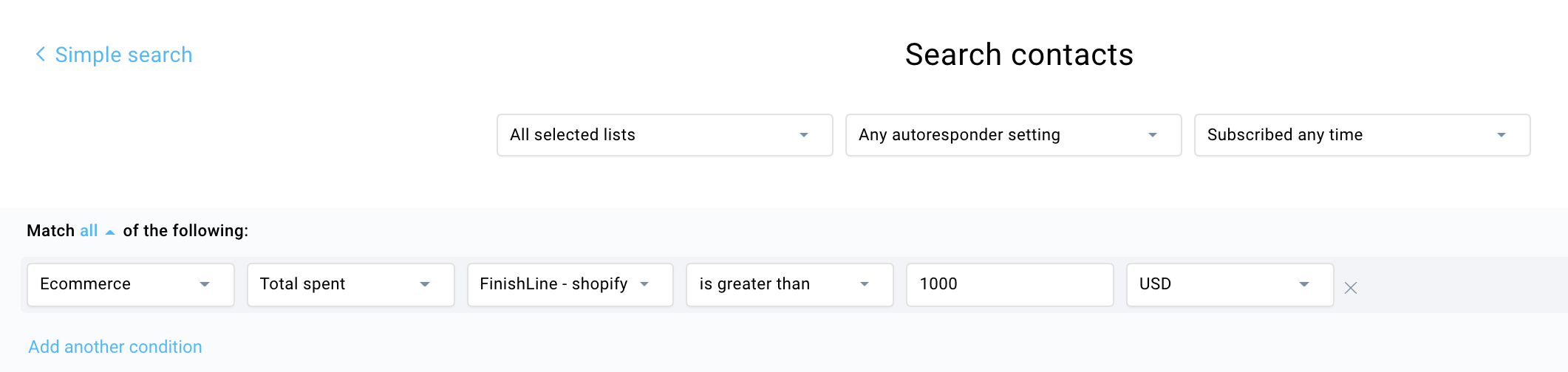 How to create a segment based on the total amount spent in GetResponse