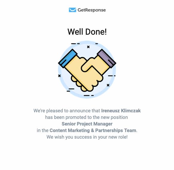 GetResponse email celebrating employee milestone.