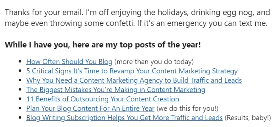 OOO with content promotion example.