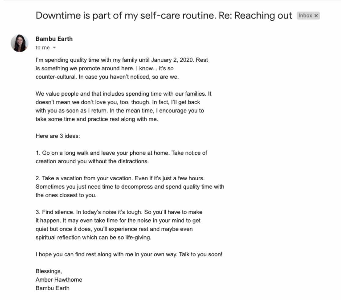 example 5 self care out of the office reply.