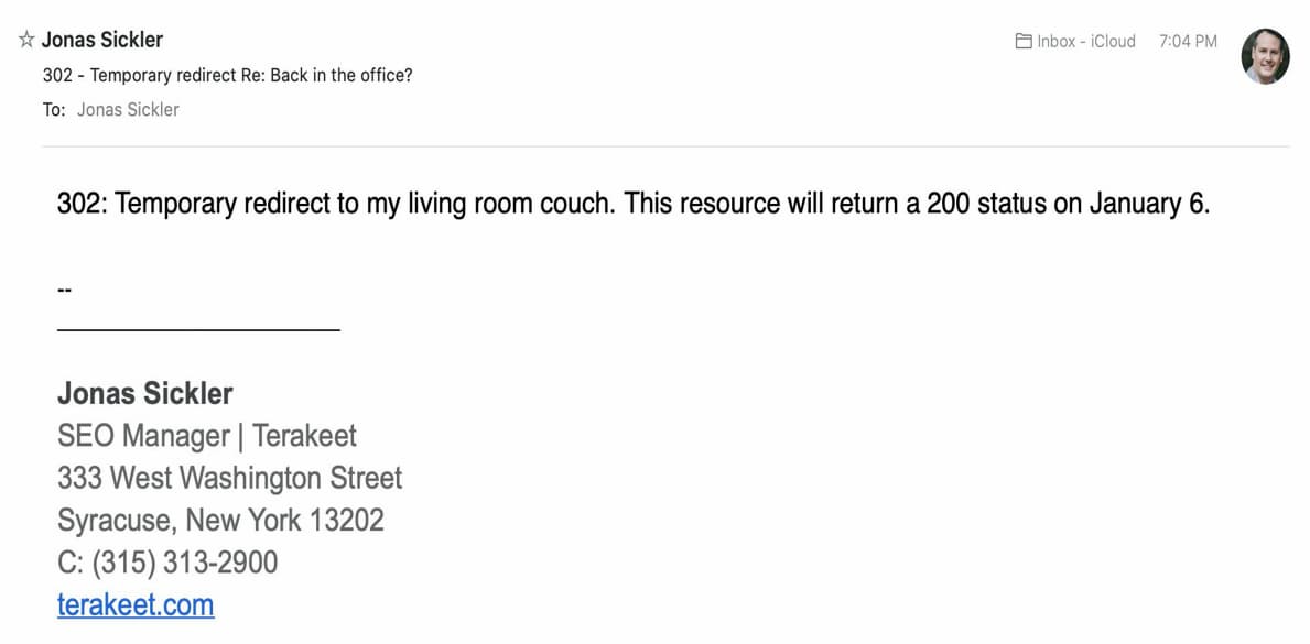 temporary email redirect.