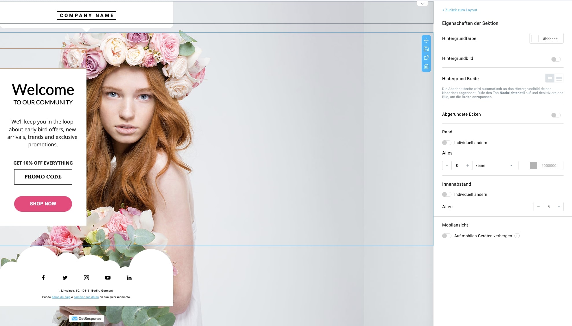 Frühlingshaftes Template für die Beauty Branche von GetResponse