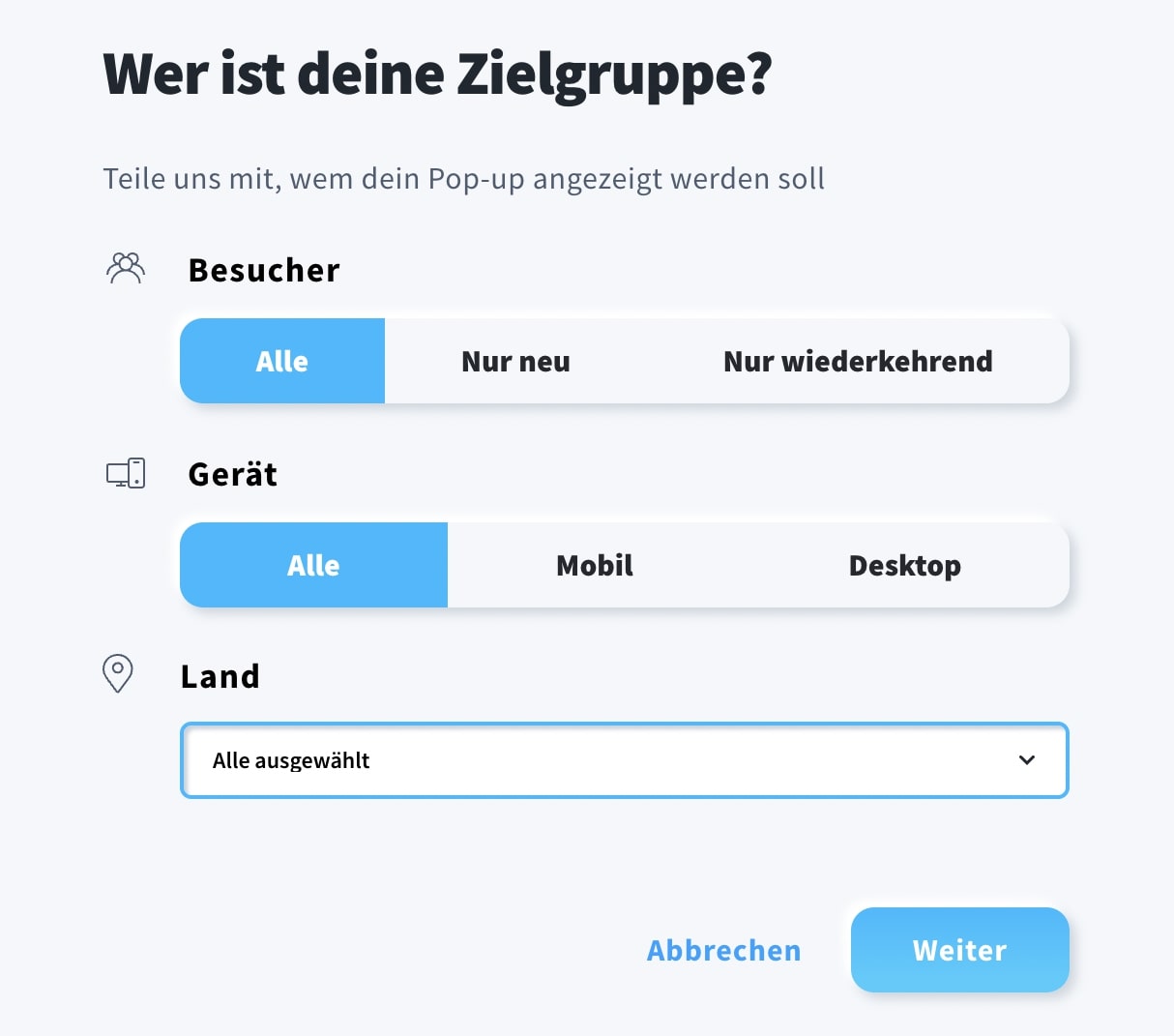 Zielgruppe für Pop-Ups festlegen in GetResponse