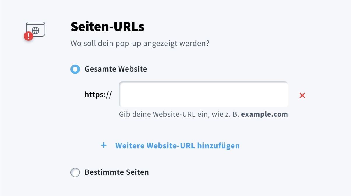 Seiten-URL für die Pop-Up Setzung festlegen in GetResponse