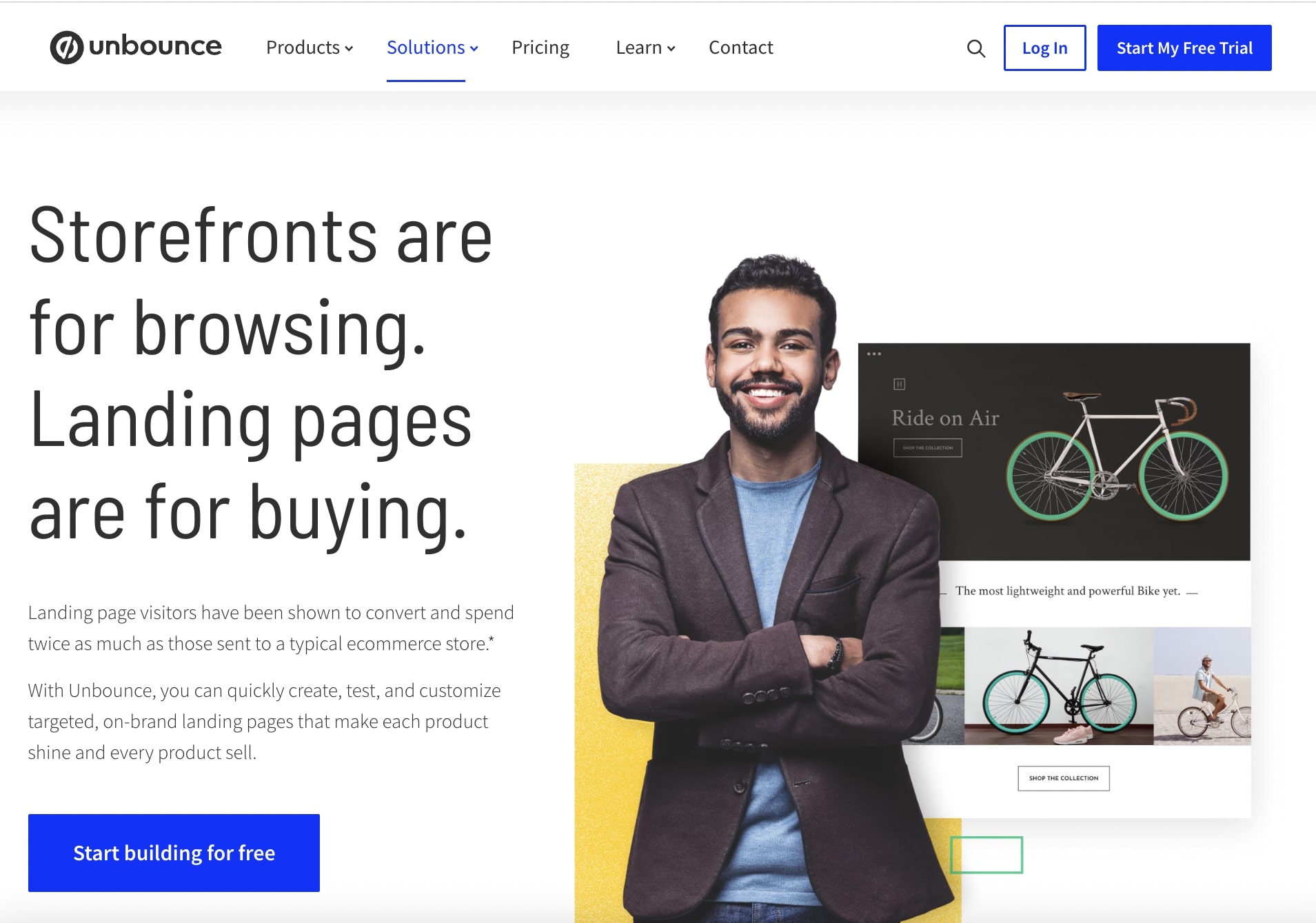 Unbounce E-Commerce Solution Page