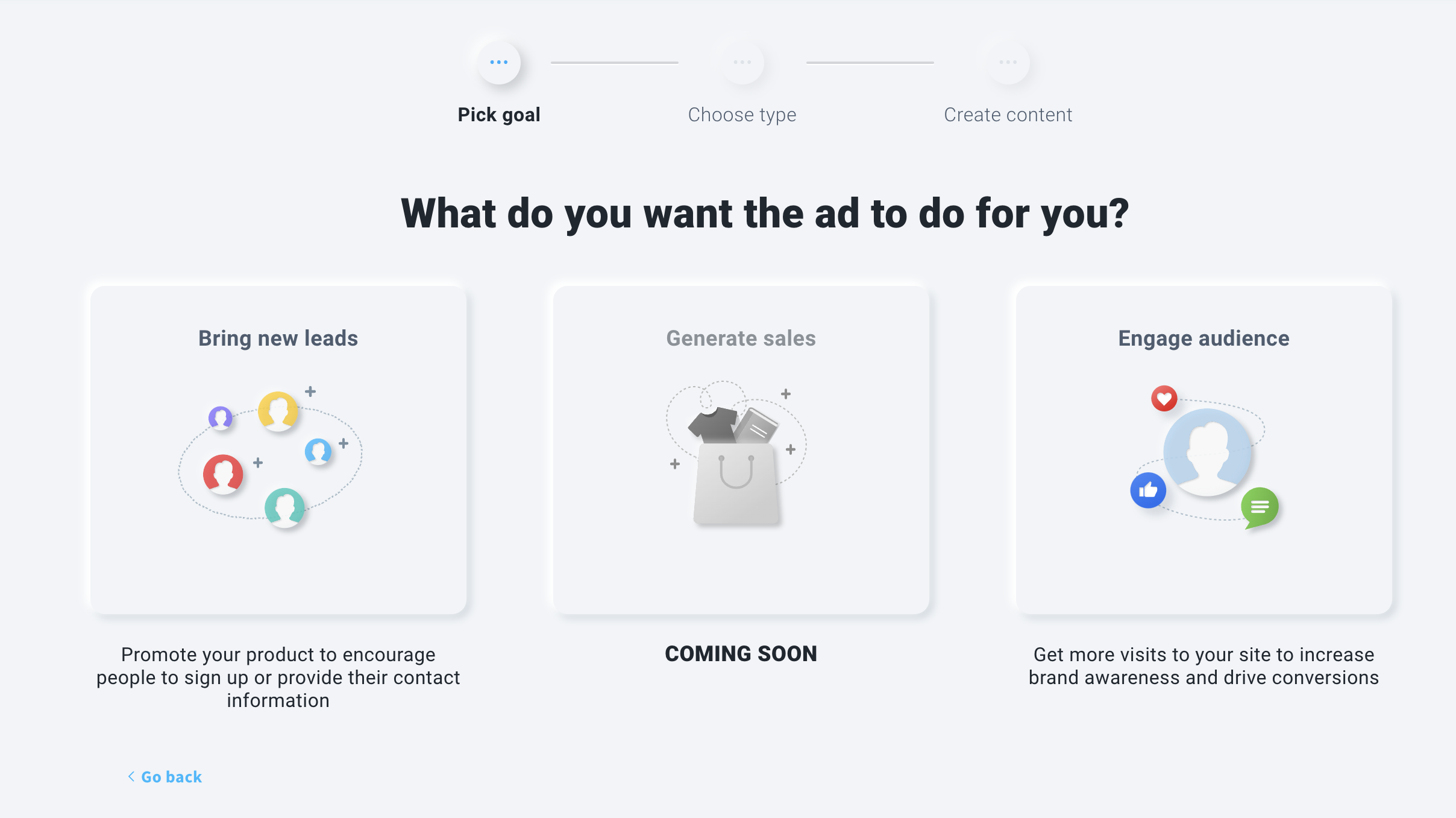 Choosing your campaign's goal to find the most relevant ad type.