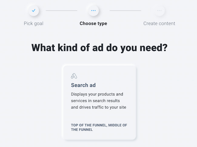 Ad creator suggesting the ad type you should use to meet your campaigns' objective.