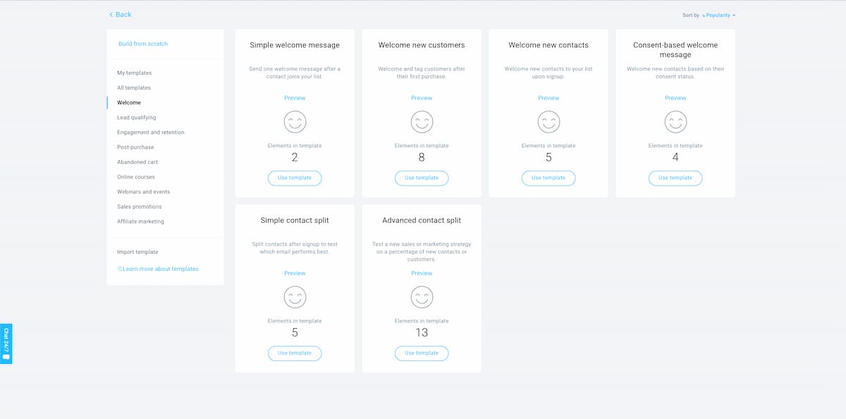 Pre-designed marketing automation workflows in GetResponse.