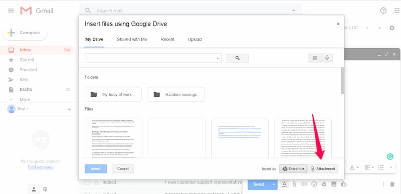 Sending a video via Gmail as a Google Drive attachment.