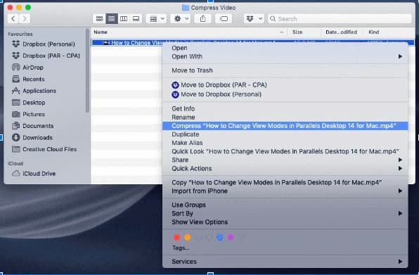 Compressing a file on a Mac.