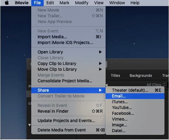 Sending a video in an email via iMovie.