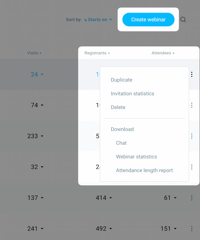 Creating new or duplicating existing webinars in GetResponse.