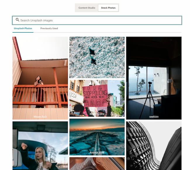 Mailchimp's landing pages come with free images from Unsplash